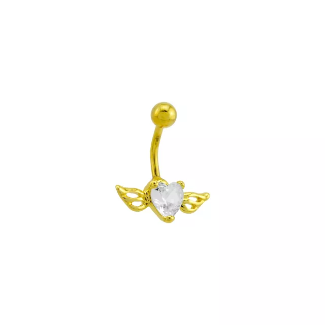 Heart CZ Angel Wings Belly Ring - 14 Gauge at Spencer's