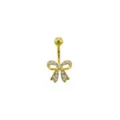 CZ Goldtone Bow Belly Ring - 14 Gauge at Spencer's