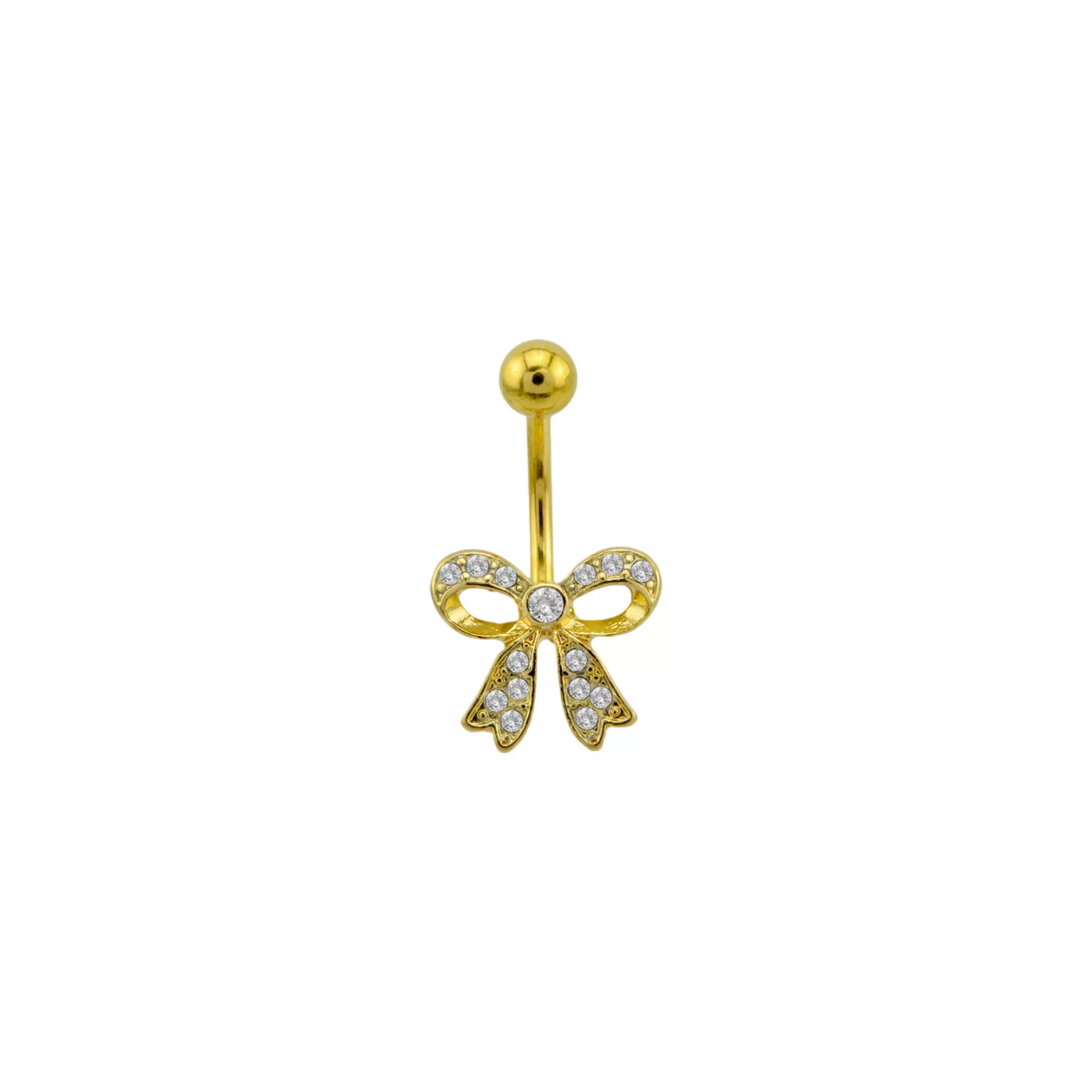 CZ Goldtone Bow Belly Ring - 14 Gauge