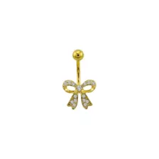 CZ Goldtone Bow Belly Ring - 14 Gauge at Spencer's