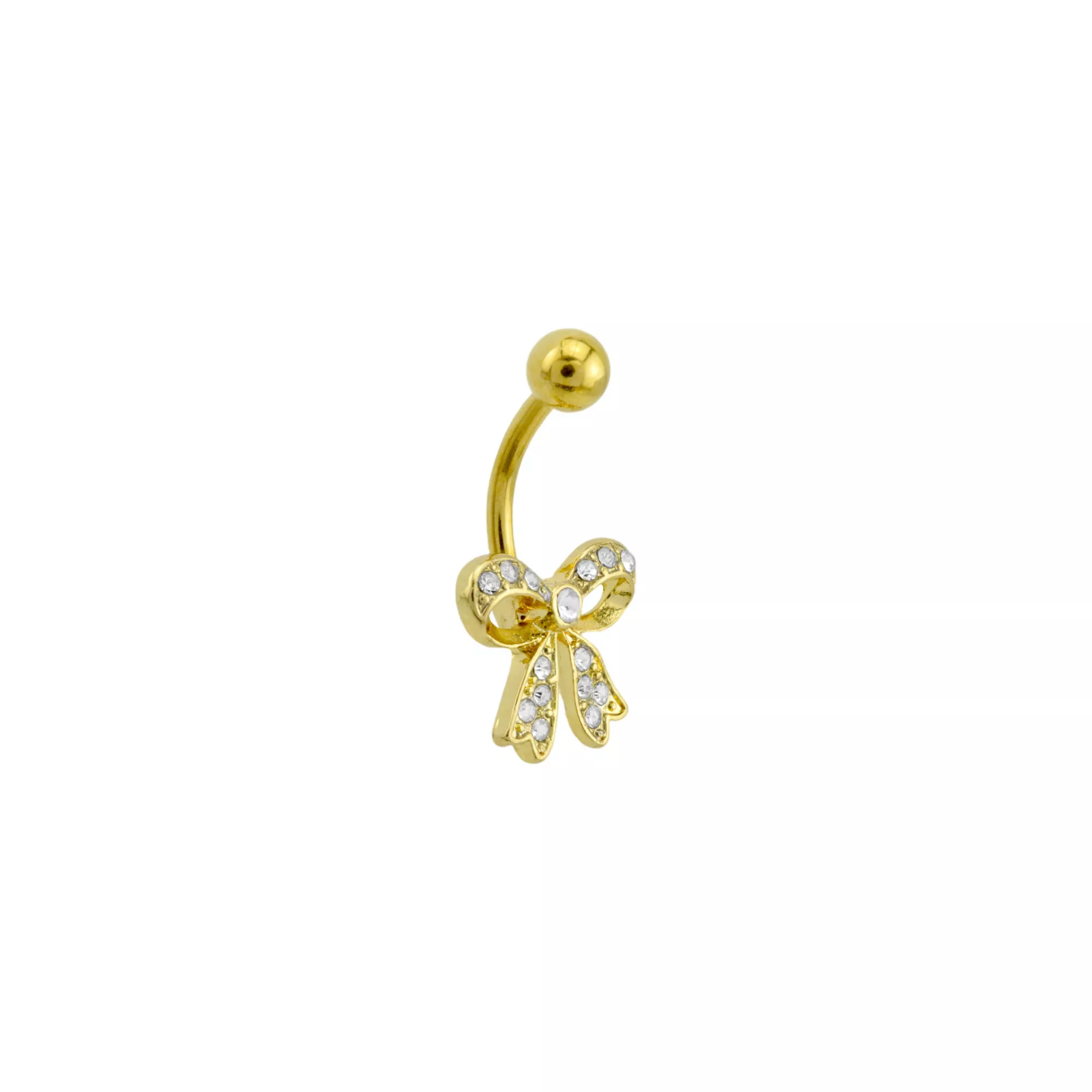 CZ Goldtone Bow Belly Ring - 14 Gauge at Spencer's