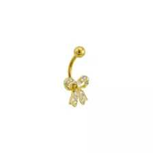 CZ Goldtone Bow Belly Ring - 14 Gauge at Spencer's