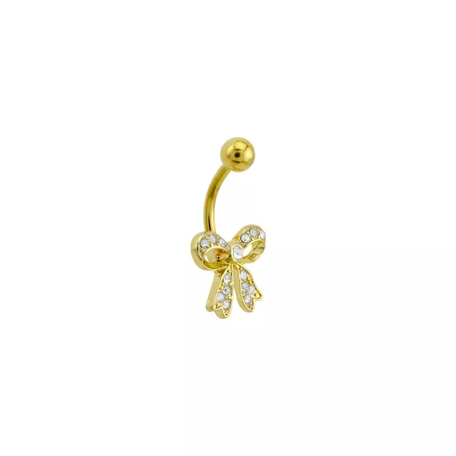 CZ Goldtone Bow Belly Ring - 14 Gauge at Spencer's