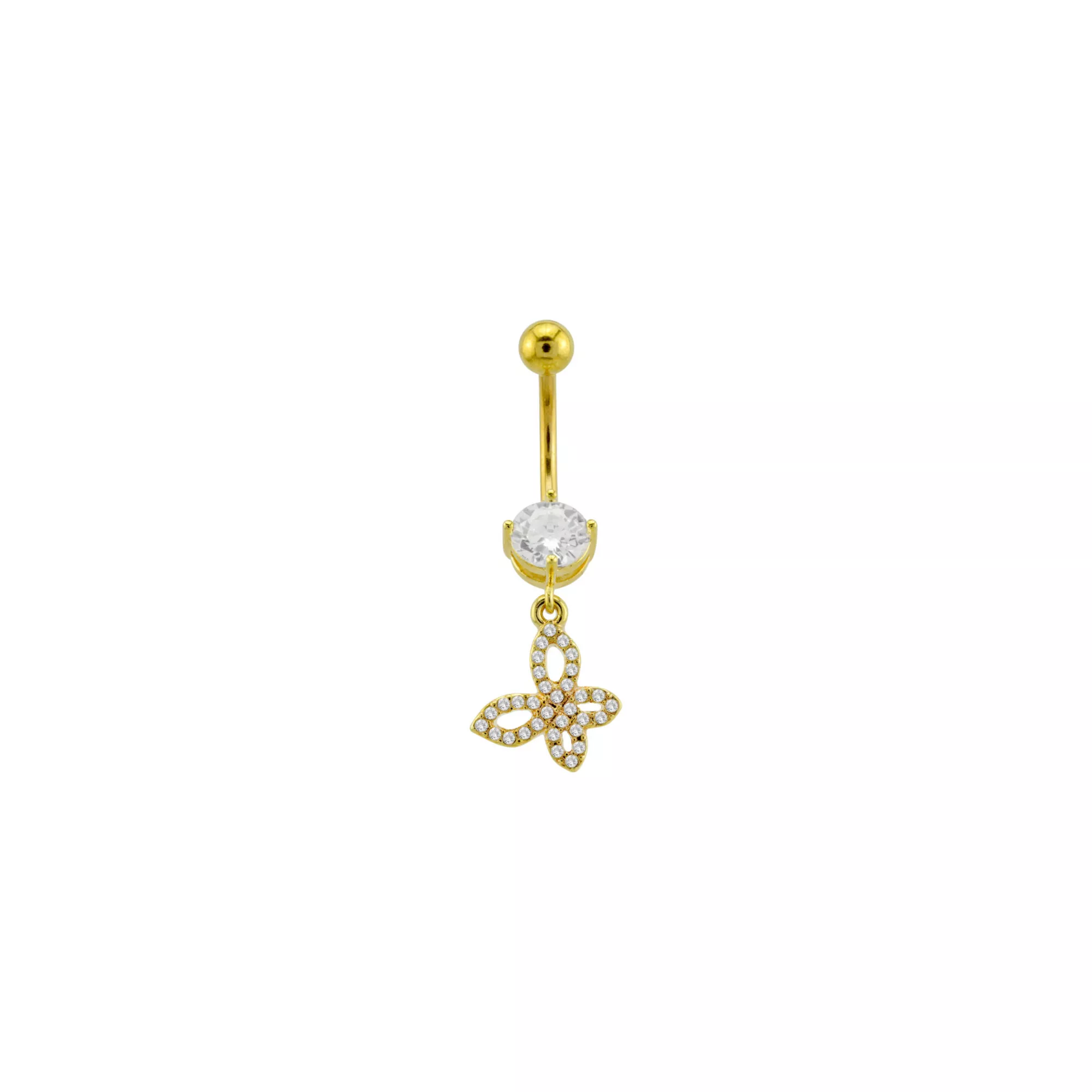 CZ Butterfly Goldtone Dangle Belly Ring - 14 Gauge at Spencer's