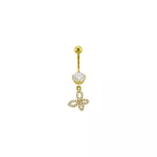 CZ Butterfly Goldtone Dangle Belly Ring - 14 Gauge at Spencer's