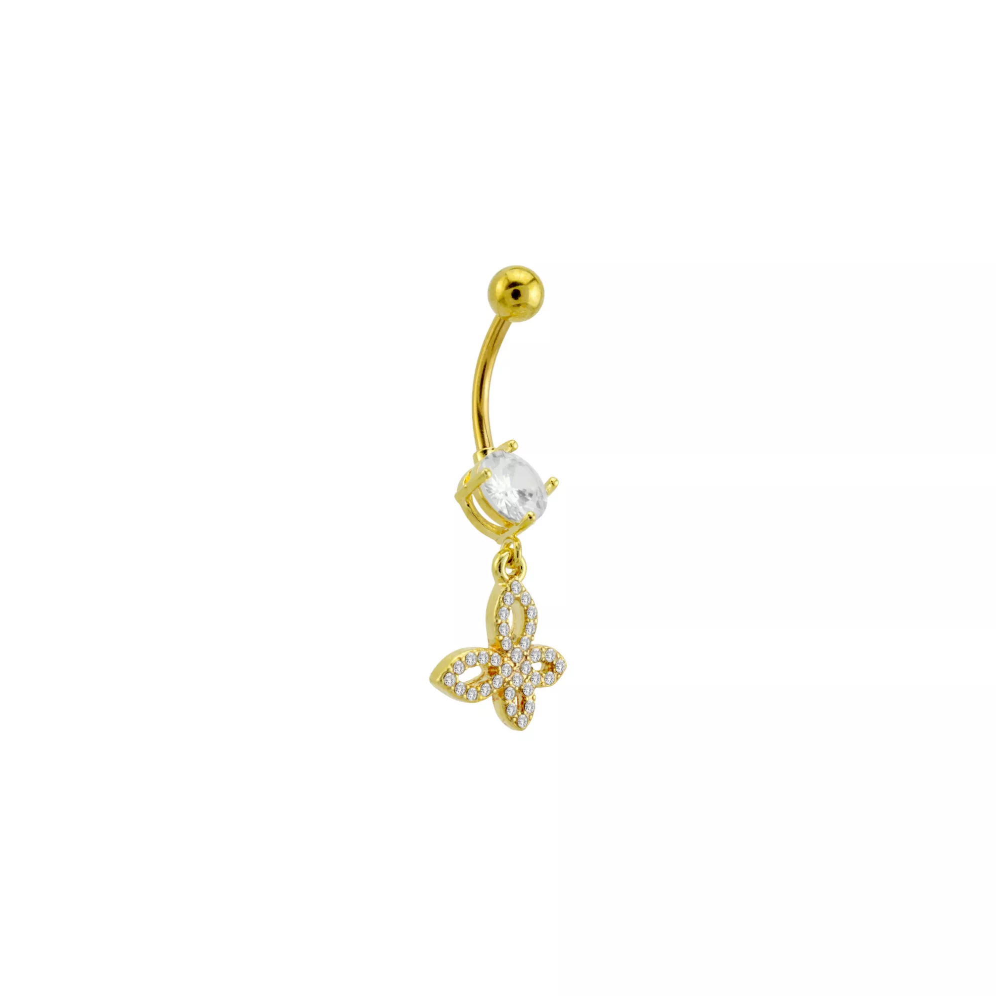 CZ Butterfly Goldtone Dangle Belly Ring - 14 Gauge at Spencer's