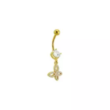 CZ Butterfly Goldtone Dangle Belly Ring - 14 Gauge at Spencer's