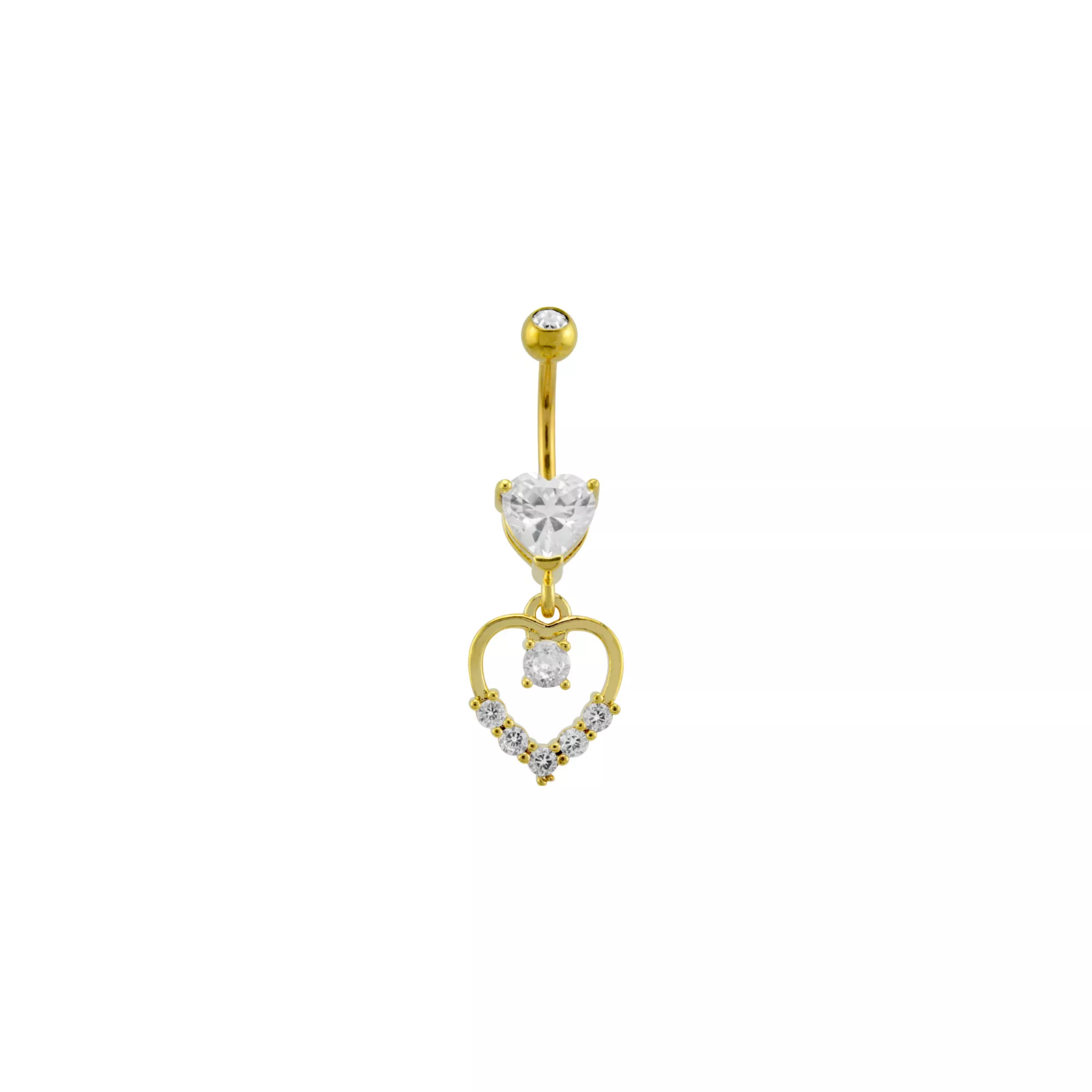 CZ Goldtone Heart Dangle Belly Ring - 14 Gauge at Spencer's
