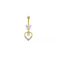 CZ Goldtone Heart Dangle Belly Ring - 14 Gauge at Spencer's