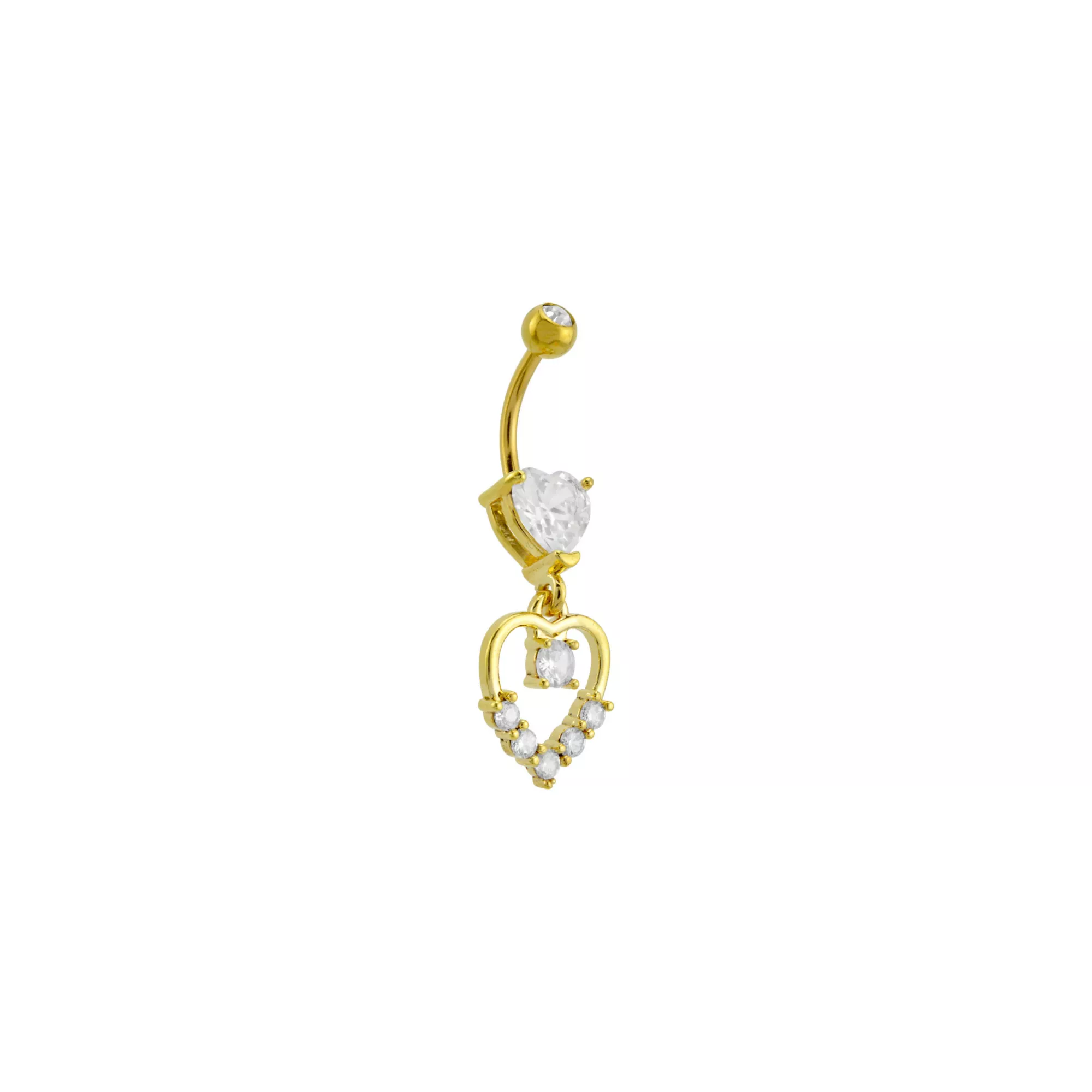 CZ Goldtone Heart Dangle Belly Ring - 14 Gauge at Spencer's