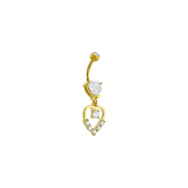 CZ Goldtone Heart Dangle Belly Ring - 14 Gauge at Spencer's