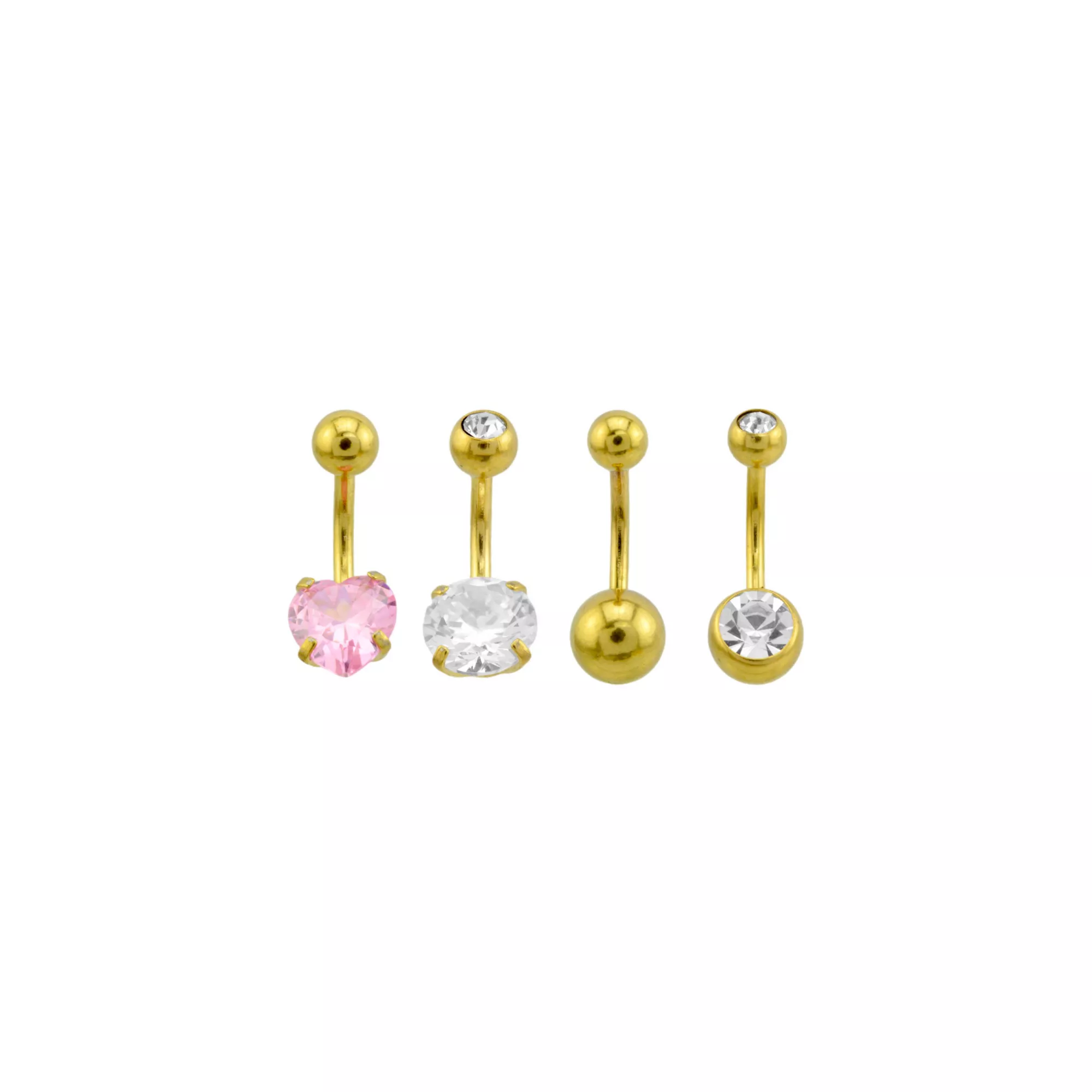 Multi-Pack CZ Goldtone Pink Heart Belly Button Rings 4 Pack - 14 Gauge at Spencer's