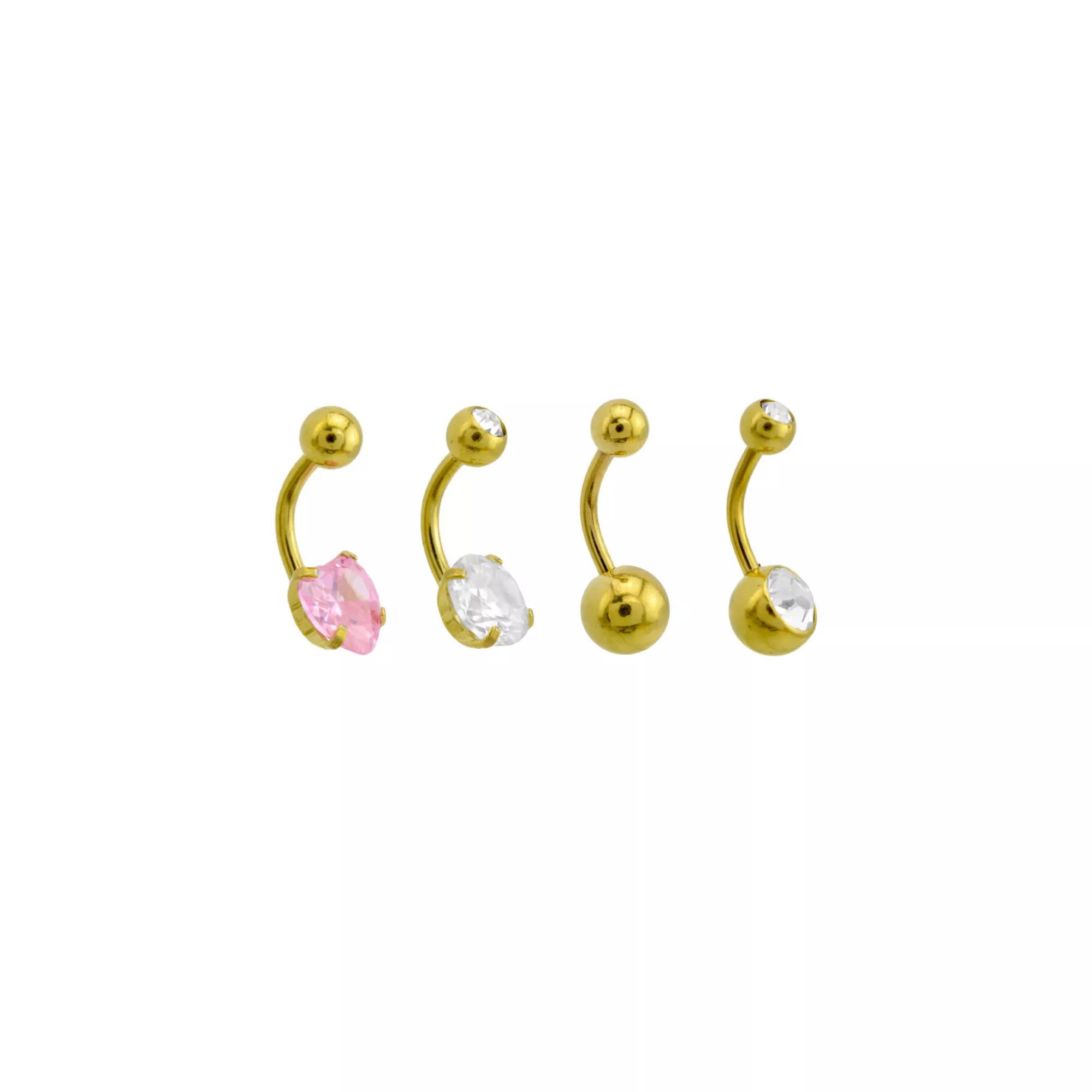Multi-Pack CZ Goldtone Pink Heart Belly Button Rings 4 Pack - 14 Gauge at Spencer's
