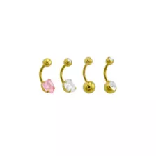 Multi-Pack CZ Goldtone Pink Heart Belly Button Rings 4 Pack - 14 Gauge at Spencer's