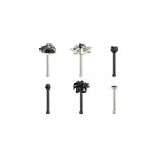 Multi-Pack CZ Black and Silvertone Heart and Spider Web Pin Nose Rings 6 Pack - 20 Gauge at Spencer's