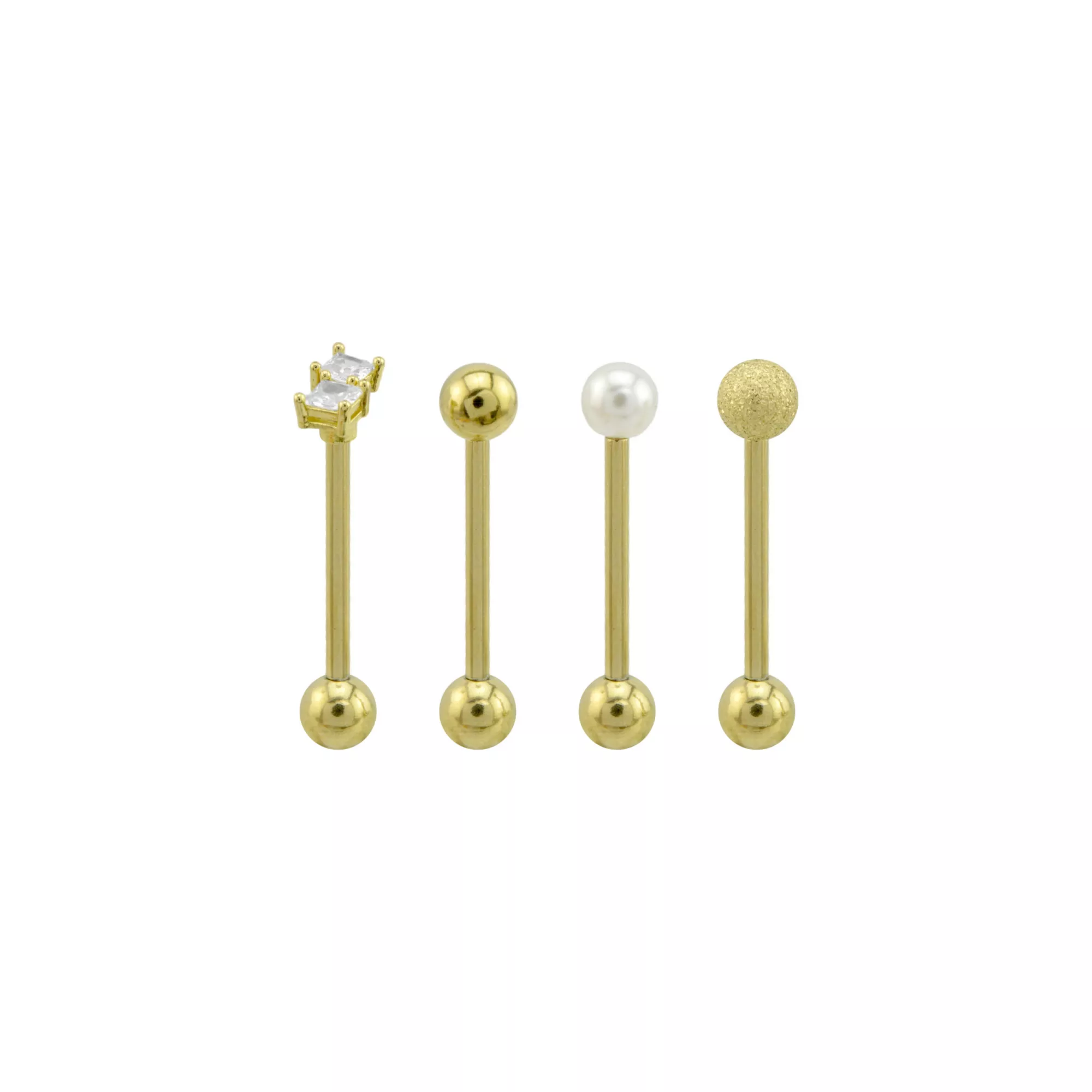 Multi-Pack CZ Square and Glitter Tongue Barbell 4 Pack - 14 Gauge at Spencer's