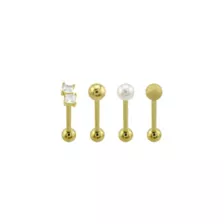 Multi-Pack CZ Square and Glitter Tongue Barbell 4 Pack - 14 Gauge at Spencer's