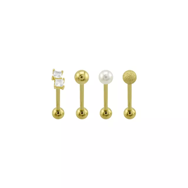 Multi-Pack CZ Square and Glitter Tongue Barbell 4 Pack - 14 Gauge at Spencer's