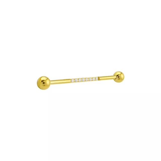 CZ Multiple Stone Goldtone Industrial Barbell - 14 Gauge at Spencer's