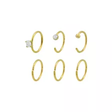 Multi-Pack Gold Plated Hoop Nose Rings 6 Pack - 20 Gauge at Spencer's