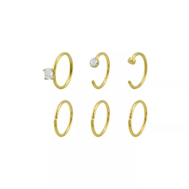 Multi-Pack Gold Plated Hoop Nose Rings 6 Pack - 20 Gauge at Spencer's