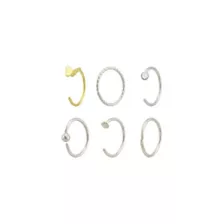 Multi-Pack CZ Goldtone Butterfly and Silvertone Titanium Hoop and Half Hoop Nose Rings 6 Pack - 20 Gauge at Spencer's