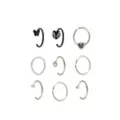 Multi-Pack CZ Black and Silvertone Butterfly Ribcage Heart Hoop and Half Hoop Nose Rings 9 Pack - 20 Gauge at Spencer's