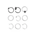 Multi-Pack CZ Black and Silvertone Butterfly Ribcage Heart Hoop and Half Hoop Nose Rings 9 Pack - 20 Gauge at Spencer's
