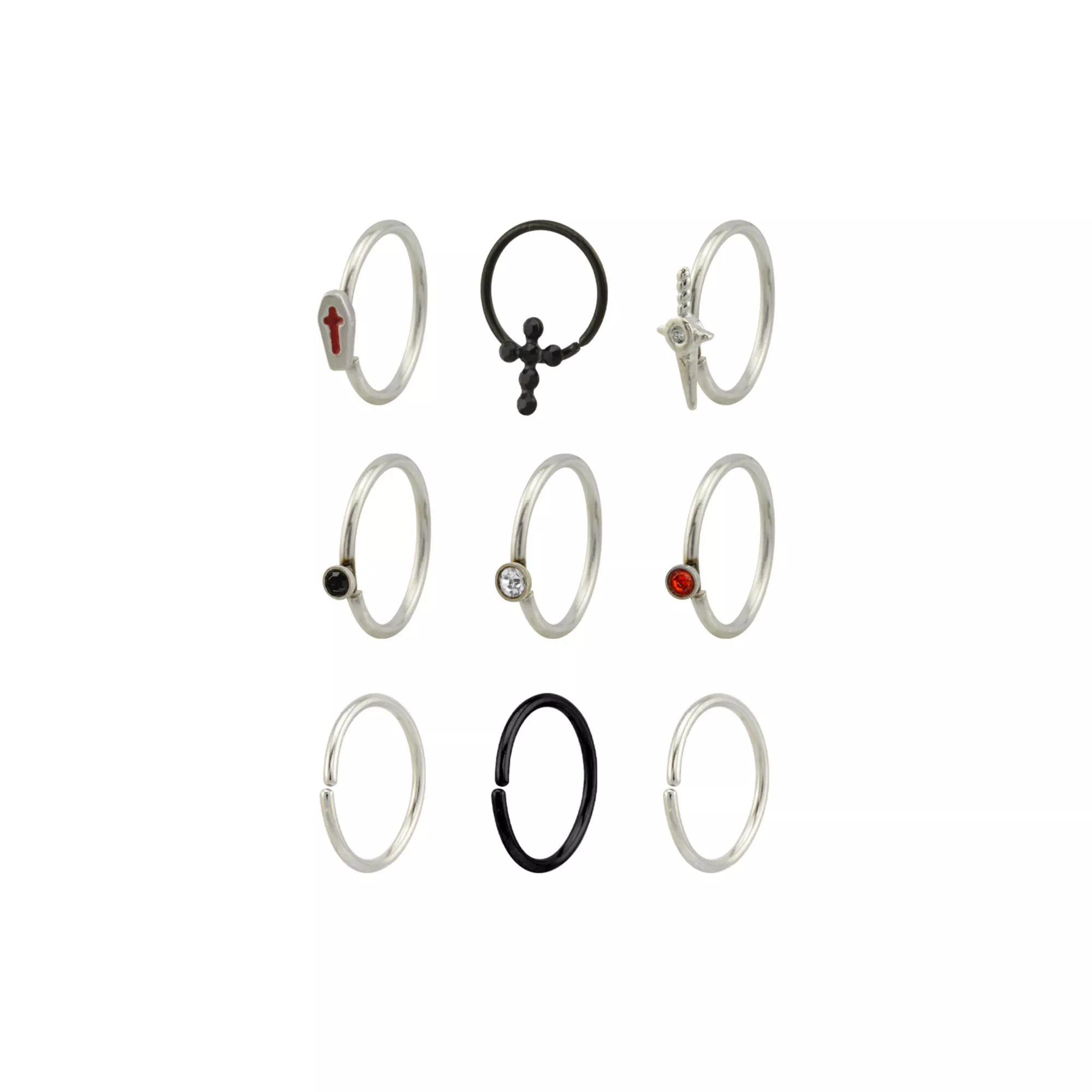 Multi-Pack CZ Cross and Dagger Nose Hoop Rings 9 Pack - 20 Gauge at Spencer's