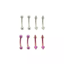 Multi-Pack Silvertone and Purple Curved Barbells 8 Pack - 14 Gauge at Spencer's