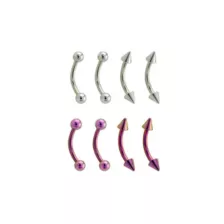 Multi-Pack Silvertone and Purple Curved Barbells 8 Pack - 14 Gauge at Spencer's