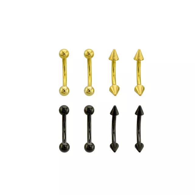 Multi-Pack Goldtone and Black Curved Barbells 8 Pack - 14 Gauge at Spencer's
