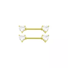 CZ Goldtone Heart Clear Gem Nipple Barbells - 14 Gauge at Spencer's