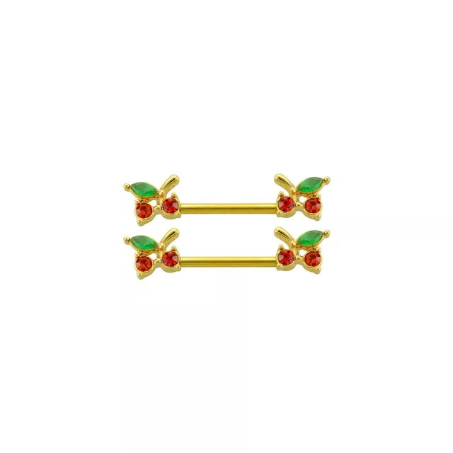 CZ Cherry Nipple Barbells - 14 Gauge at Spencer's