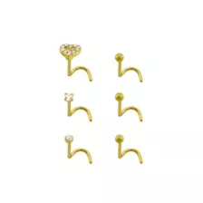 Multi-Pack CZ Goldplated Stone Heart Corkscrew Nose Rings 6 Pack - 20 Gauge at Spencer's