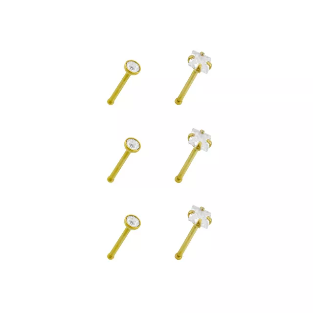 Multi-Pack CZ Square Gold Plated Nose Pins 6 Pack - 20 Gauge at Spencer's