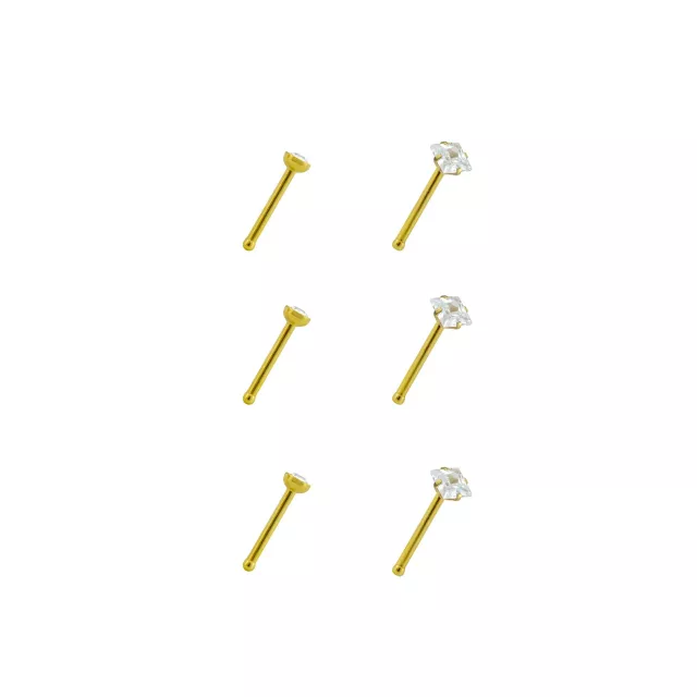 Multi-Pack CZ Square Gold Plated Nose Pins 6 Pack - 20 Gauge at Spencer's