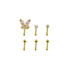 Multi-Pack CZ Butterfly Gold Plated Nose Pins 6 Pack - 20 Gauge at Spencer's