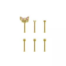 Multi-Pack CZ Butterfly Gold Plated Nose Pins 6 Pack - 20 Gauge at Spencer's