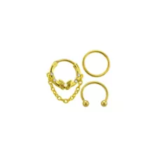 Multi-Pack CZ Butterfly Chain Horseshoe and Hinged Septum Rings 3 Pack - 16 Gauge at Spencer's