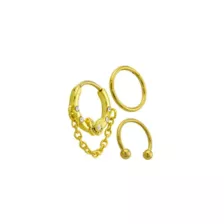 Multi-Pack CZ Butterfly Chain Horseshoe and Hinged Septum Rings 3 Pack - 16 Gauge at Spencer's