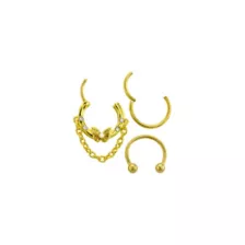 Multi-Pack CZ Butterfly Chain Horseshoe and Hinged Septum Rings 3 Pack - 16 Gauge at Spencer's