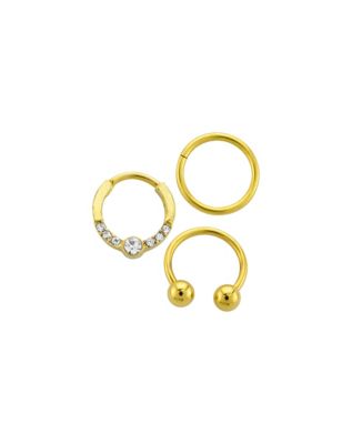 Multi-Pack CZ Circular Gem Horseshoe and Hinged Septum Rings 3 Pack ...