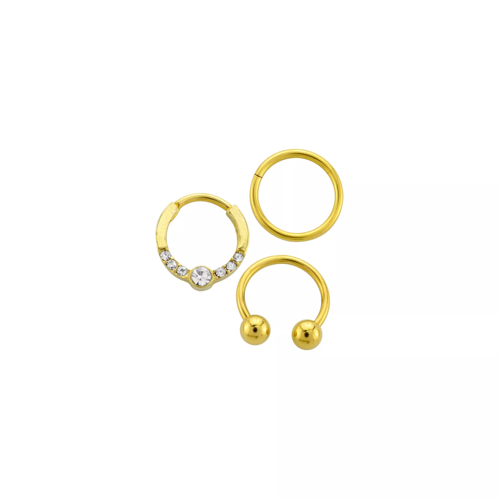 Multi-Pack CZ Circular Gem Horseshoe and Hinged Septum Rings 3 Pack - 16 Gauge at Spencer's