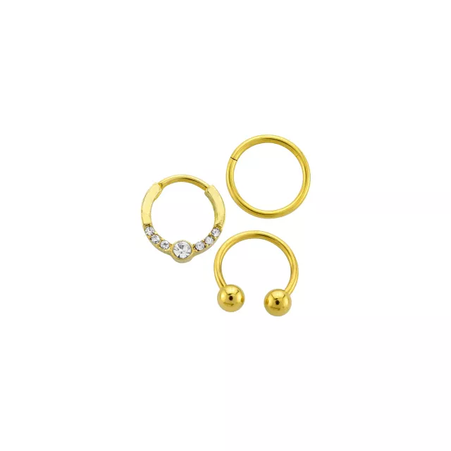 Multi-Pack CZ Circular Gem Horseshoe and Hinged Septum Rings 3 Pack - 16 Gauge at Spencer's