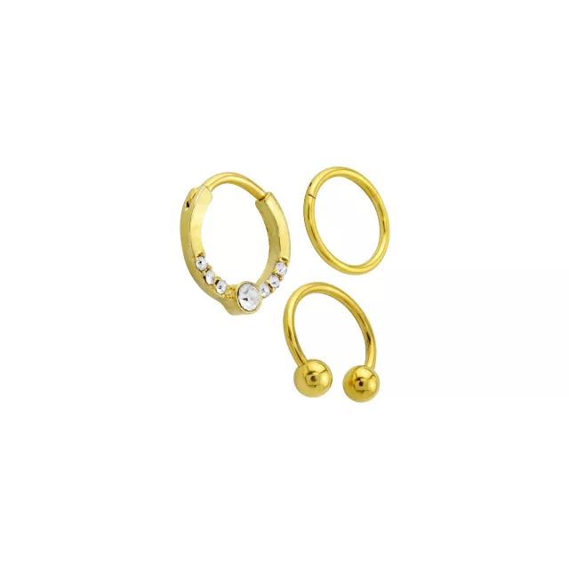 Multi-Pack CZ Circular Gem Horseshoe and Hinged Septum Rings 3 Pack - 16 Gauge at Spencer's