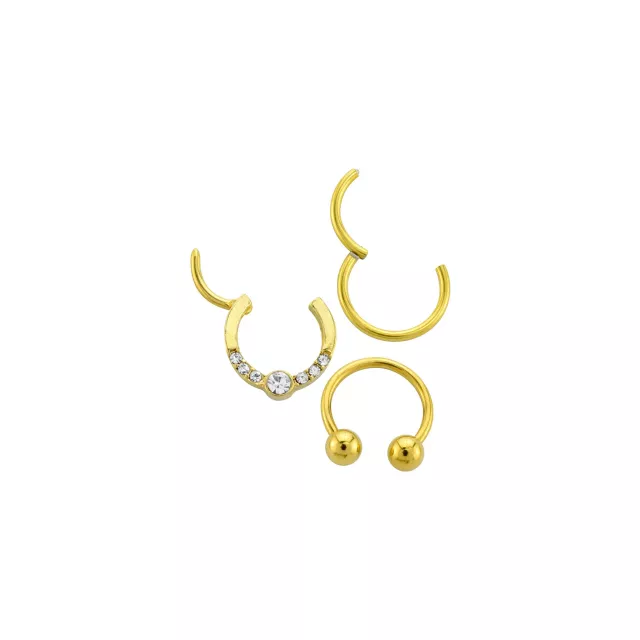 Multi-Pack CZ Circular Gem Horseshoe and Hinged Septum Rings 3 Pack - 16 Gauge at Spencer's