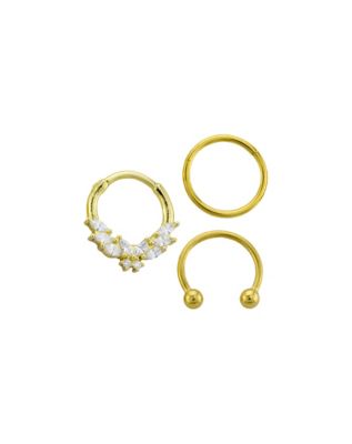 Multi-Pack CZ Butterfly Horseshoe and Hinged Septum Rings 3 Pack - 16 Gauge