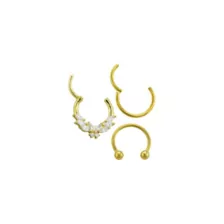 Multi-Pack CZ Butterfly Horseshoe and Hinged Septum Rings 3 Pack - 16 Gauge at Spencer's