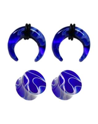 Multi-Pack Blue Marble Acrylic Pinchers and Plugs - 2 Pair